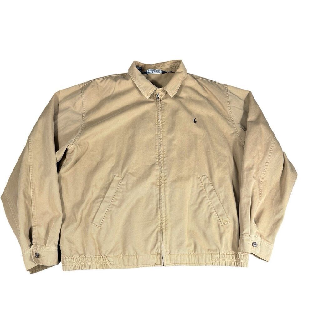 Polo Ralph Lauren Sz XL Men's Beige Full Zip Harrington Jacket Polo Pony Vintage